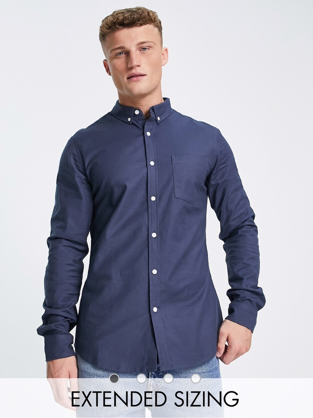 ASOS DESIGN slim fit oxford shirt in navy long/ tall size